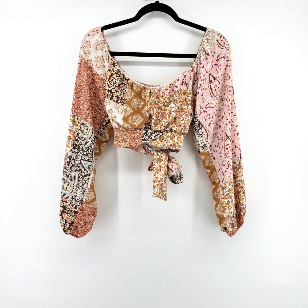 Altar'd State Crop Top Patchwork Floral M Pink Multi Women Boho Festival Peasant